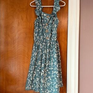 Floral Blue Sundress with Button Details